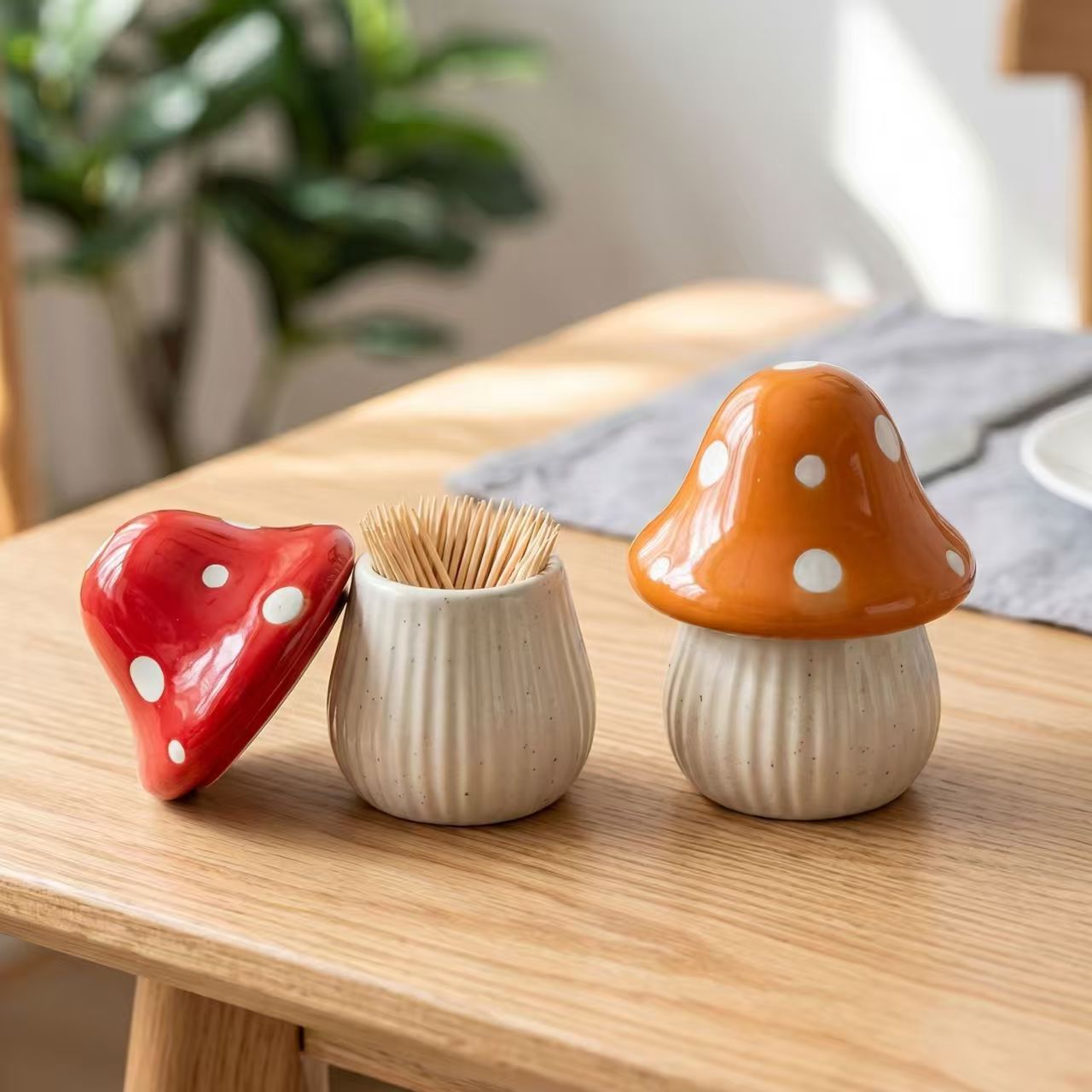 Kitchen Gadgets Organizer - Cartoon Mushroom Ceramic Storage Jars Home