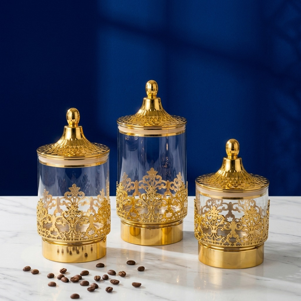Kitchen Gadgets Organizer - European Transparent Gold-plated Rotating Sealed Cans