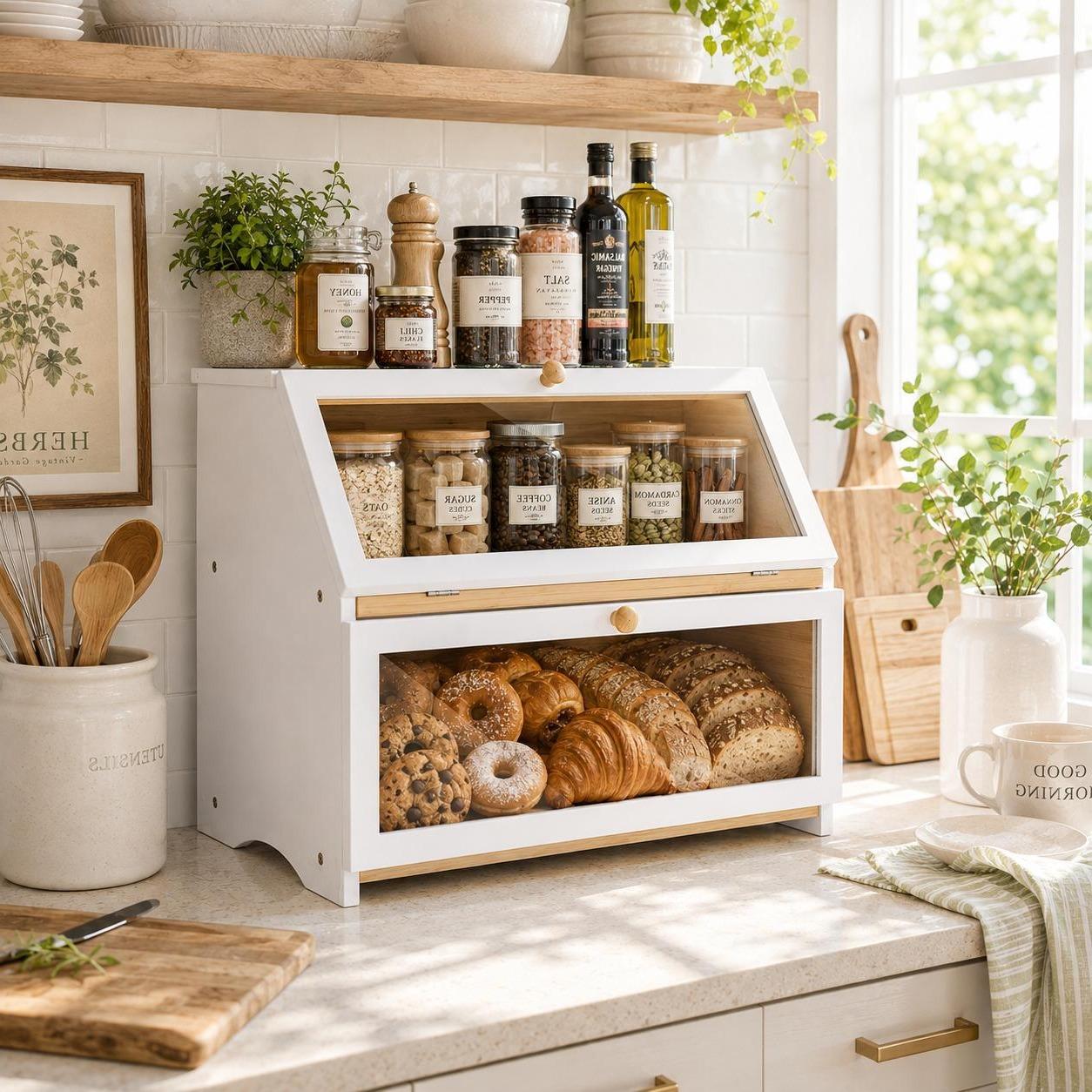 HOMEKOKO Double Layer Bread Bo - Kitchen Gadgets Organizer recension och pris